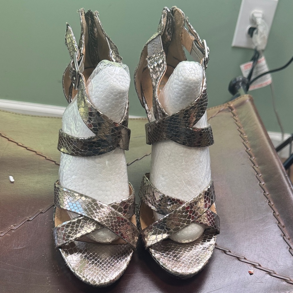Report Metallic Snakeskin Heels 10
